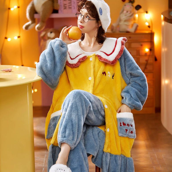 Sets Winter Flannel Cartoon Warm Pyjamas Animal Sleepwear