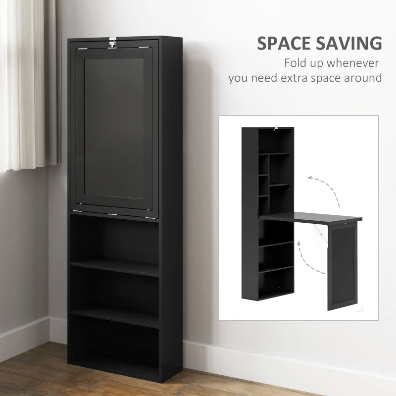 Old-out Convertible Home Office Desk, Wall Mount Computer Desk With Blackboard And Side Shelf, Black