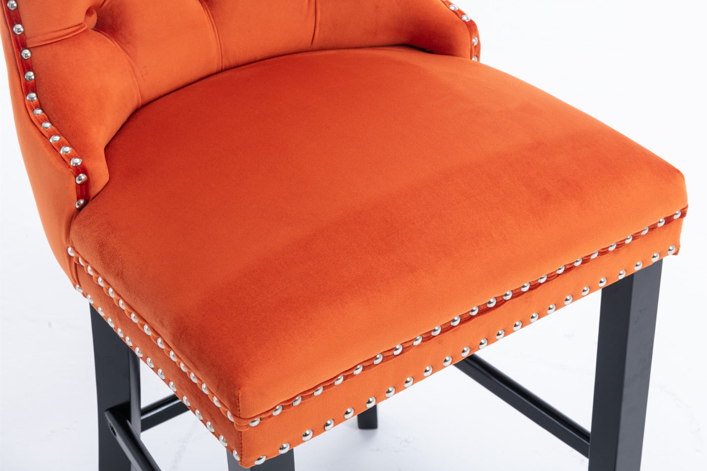 Contemporary Velvet Upholstered Barstools With Button Tufted Decoration And Wooden Legs, And Chrome