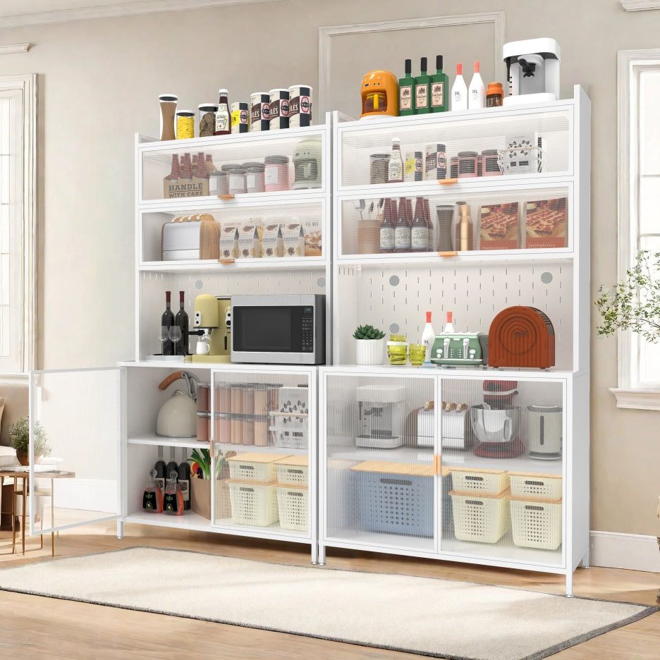 73'' Tall Kitchen Pantry Cabinet , 6 Level Flip Door With Pegboard Metal Pantry Storage Cabinet, Anti-Tip Design Hutch For Kitchen, Dining Room, Living Room White