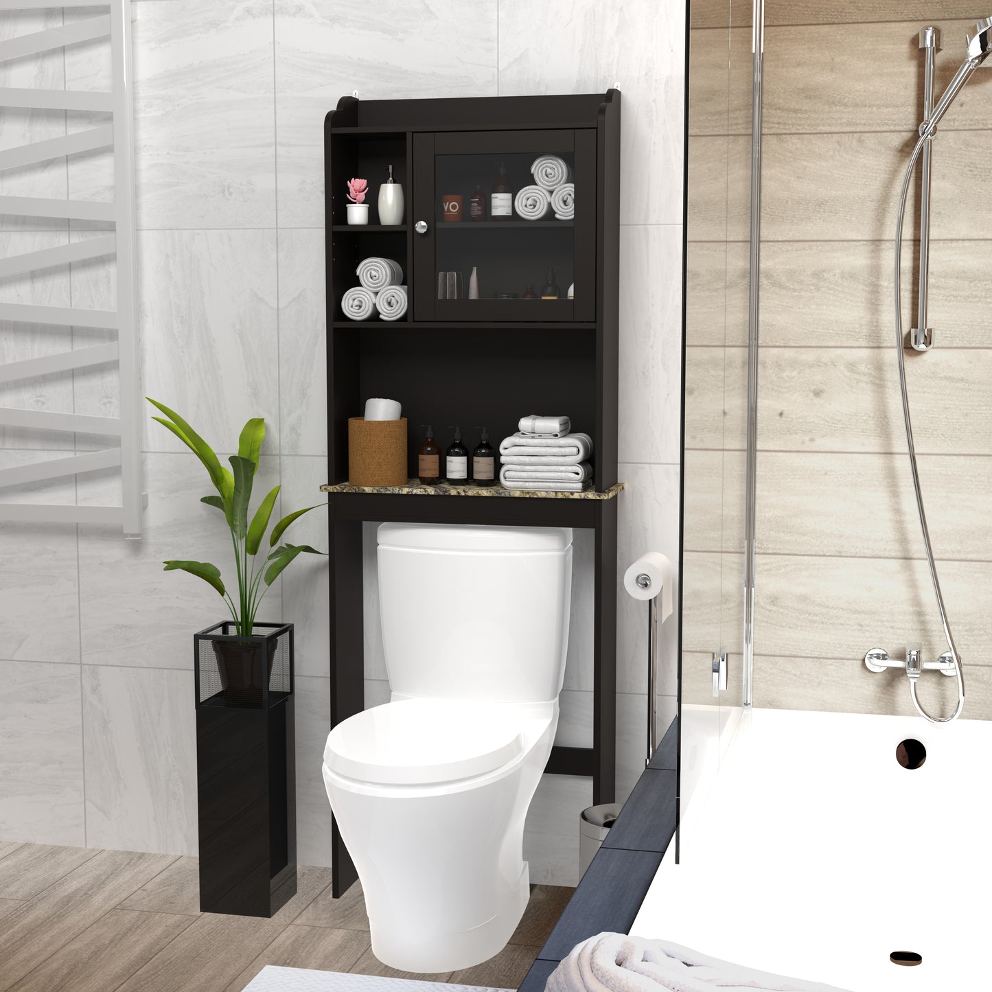 Modern Over The Toilet Space Saver Organization Wood Storage Cabinet For Home, Bathroom - Espresso