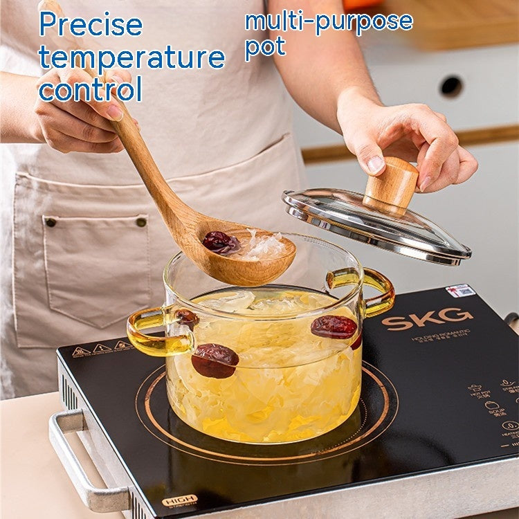 Household High Temperature Resistant Transparent Glass Double Handle Pot