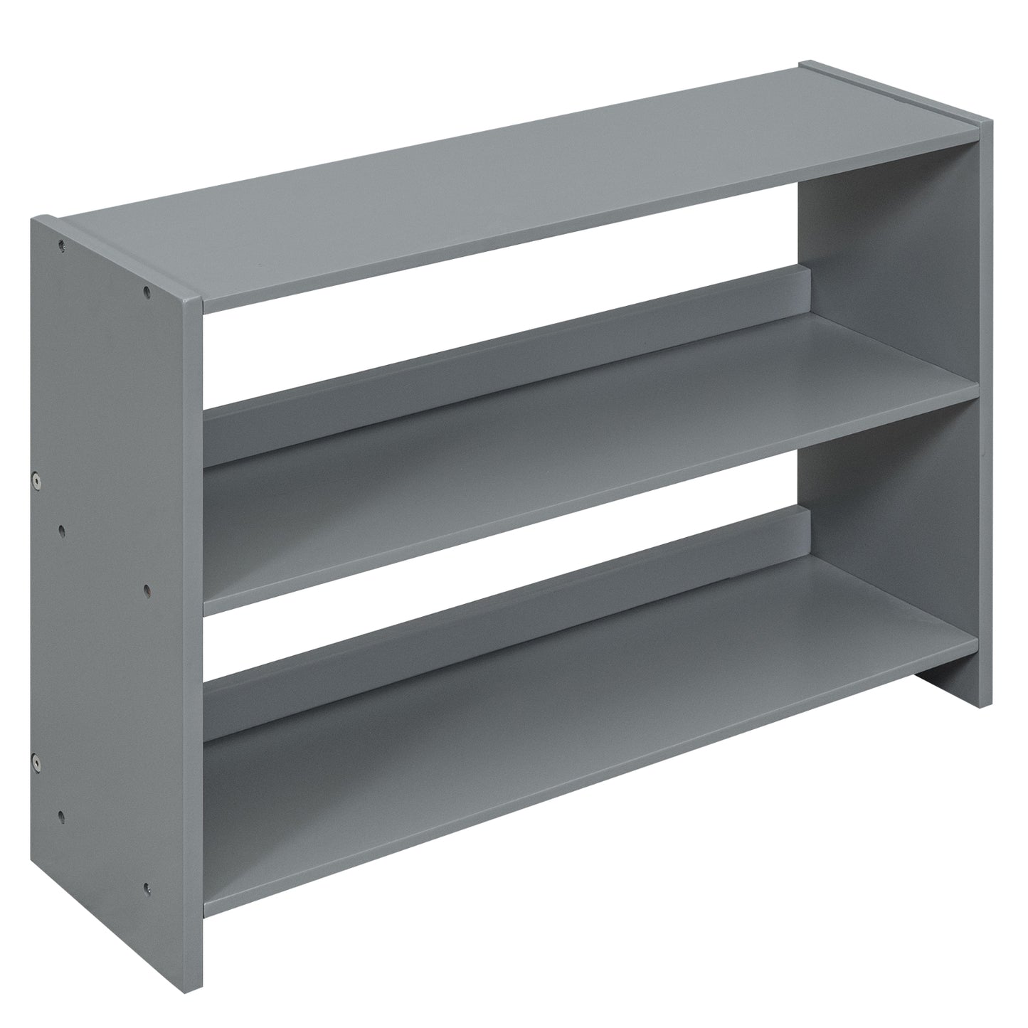 Twin Size Low Loft Bed With Movable Shelves, Ladder & Guardrail Chalkboard, Gray