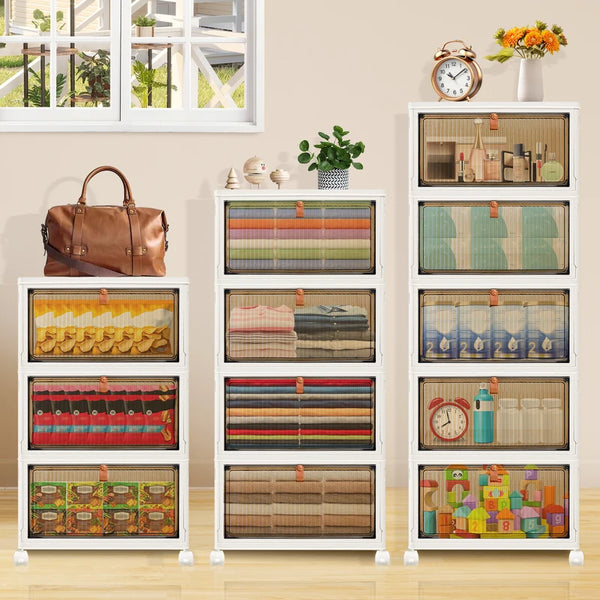 Stackable Storage Boxes With Lids,Sturdy PP Material, Foldable Plastic Storage Unit For Toys Office Supplies Clothes