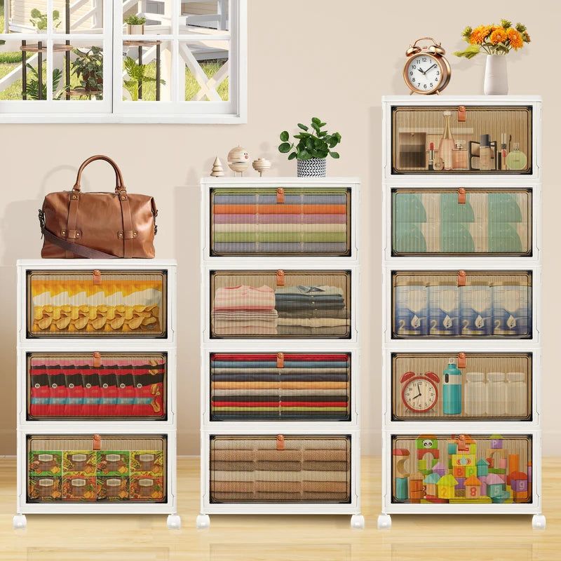 Stackable Storage Boxes With Lids,Sturdy PP Material, Foldable Plastic Storage Unit For Toys Office Supplies Clothes