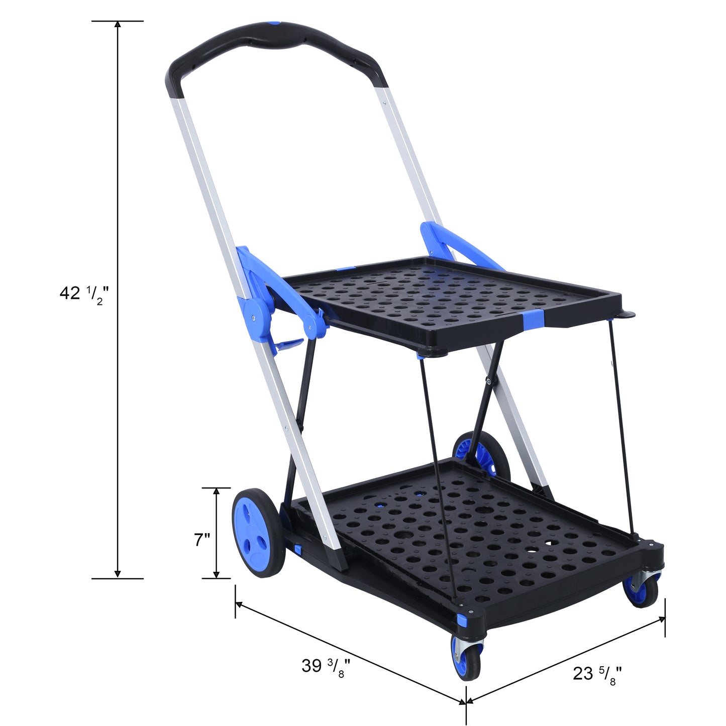 Foldable Utility Cart, Multi-purpose Functional Foldable Shopping Cart 2 Tiers Foldable Cart With Basket