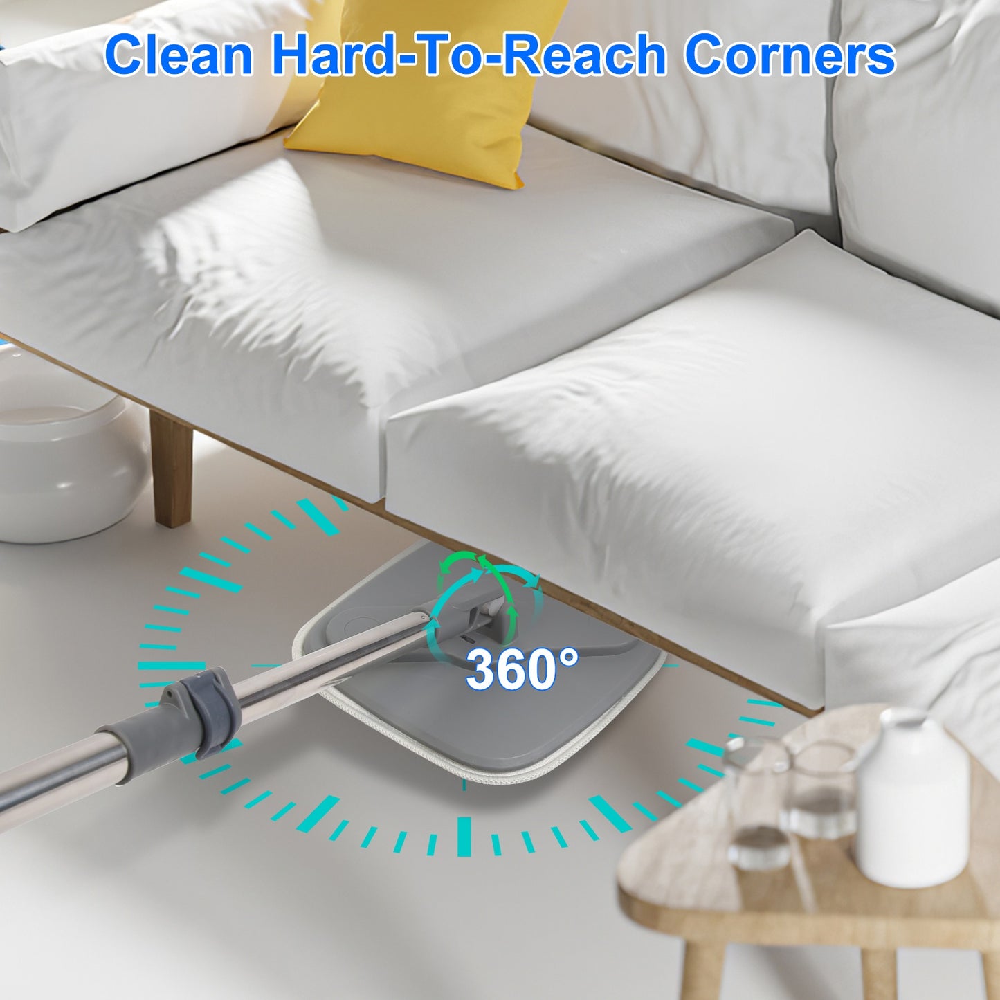 Spin Mop And Bucket System Includes Dual Compartment Mop Bucket 4Pcs Thick Washable Microfiber Mop Pads For Home Cleaning