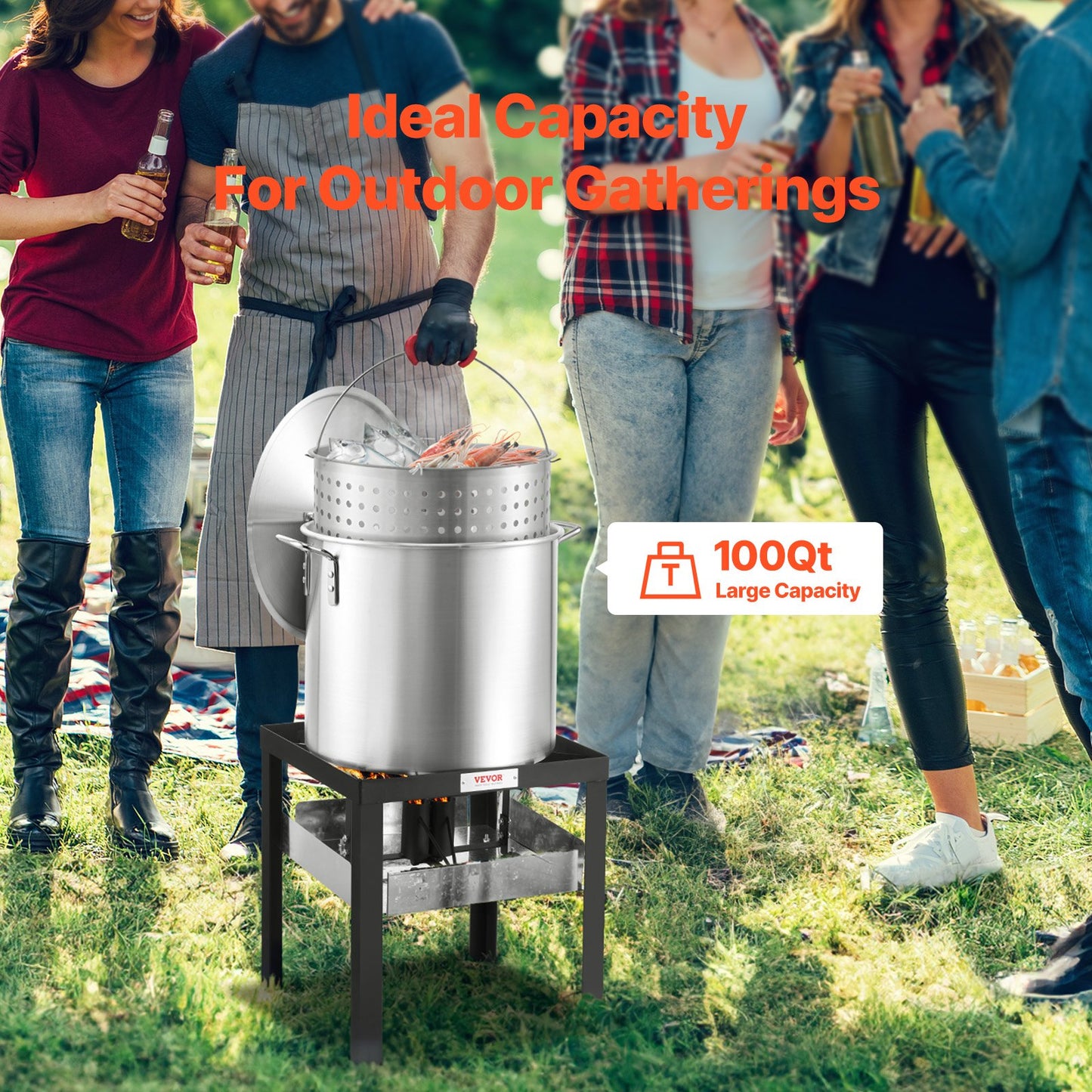 100 Qt Seafood Boiling Kit With Strainer Outdoor Crab Crawfish Cooking Pot
