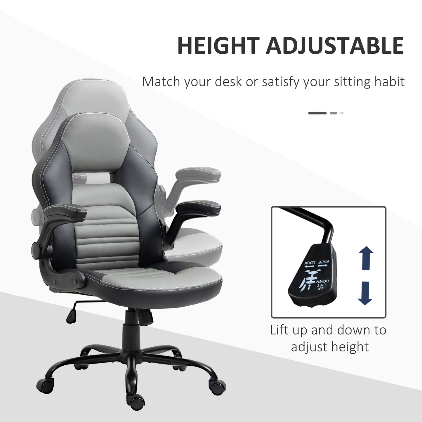 PU Leather Gaming Chair with Flip-up Armrests