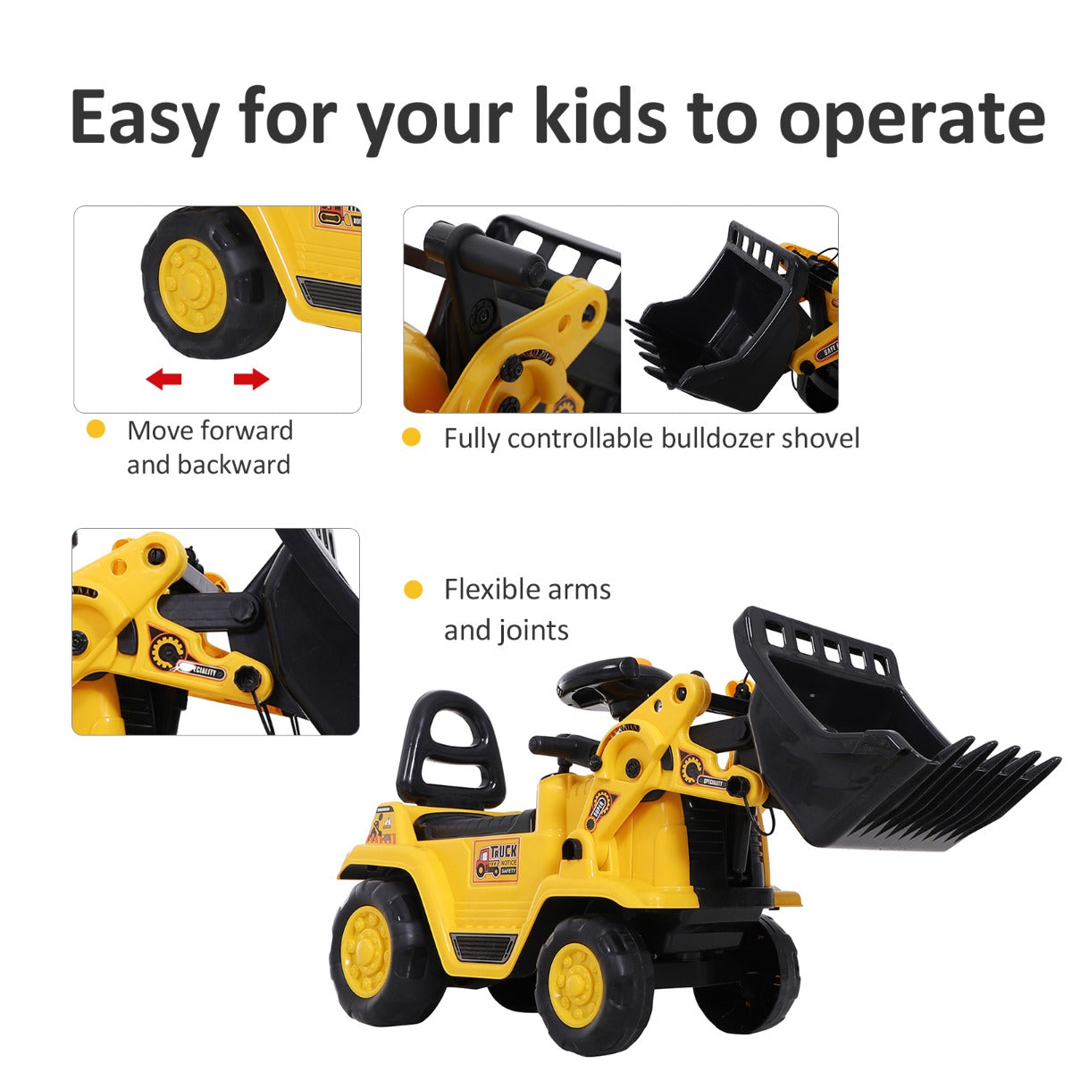 1 Ride On Toy Bulldozer Digger Tractor Pulling Cart Pretend Play Construction Truck