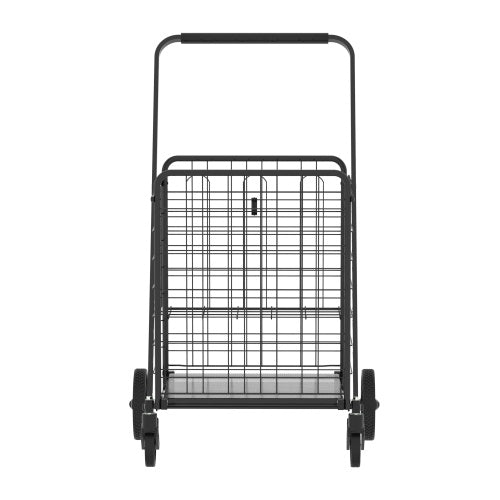 Large Shopping Cart,Grocery Cart On Wheels, Foldable Utility Shopping Carts With Double Basket And 360  Rolling Swivel Wheels For Groceries Laundry