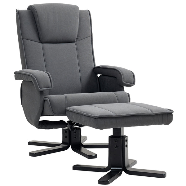 Swivel Recliner Chair With Footstool - Charcoal Grey Velvet