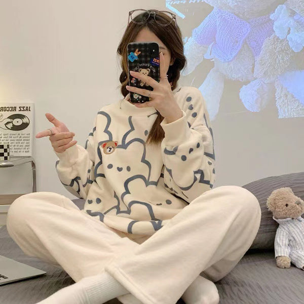 Foreign Flannel Pajamas Suit Women