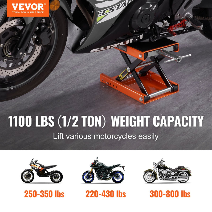 Motorcycle Lift, 1100 LBS Motorcycle Scissor Lift Jack With Wide Deck & Safety Pin, Center Hoist Crank Stand, Steel Scissor Jack For Street Bikes, Cruiser Bikes, Touring Motorcycles