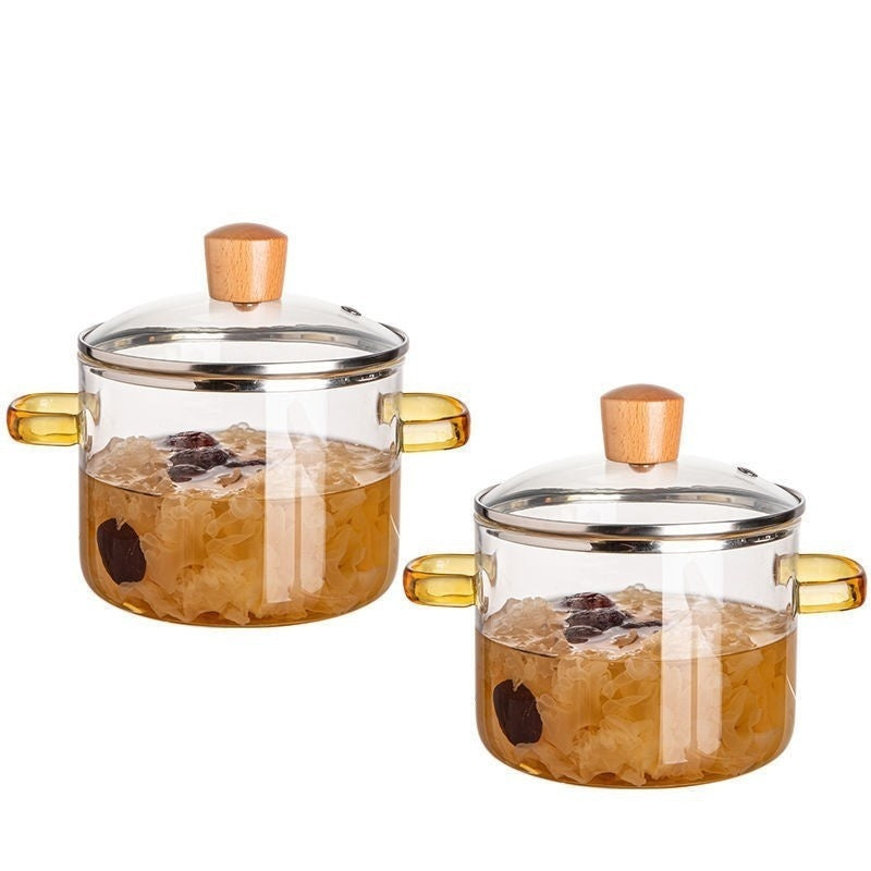 Household High Temperature Resistant Transparent Glass Double Handle Pot