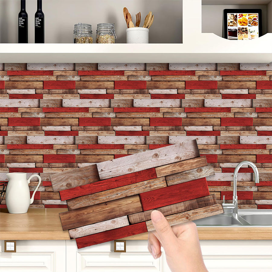 Retro Red Wood Grain Self-adhesive Wallpaper PVC Waterproof And Oil-proof Removable Without Leaving Glue Country Style Kitchen And Bathroom Wall Stickers