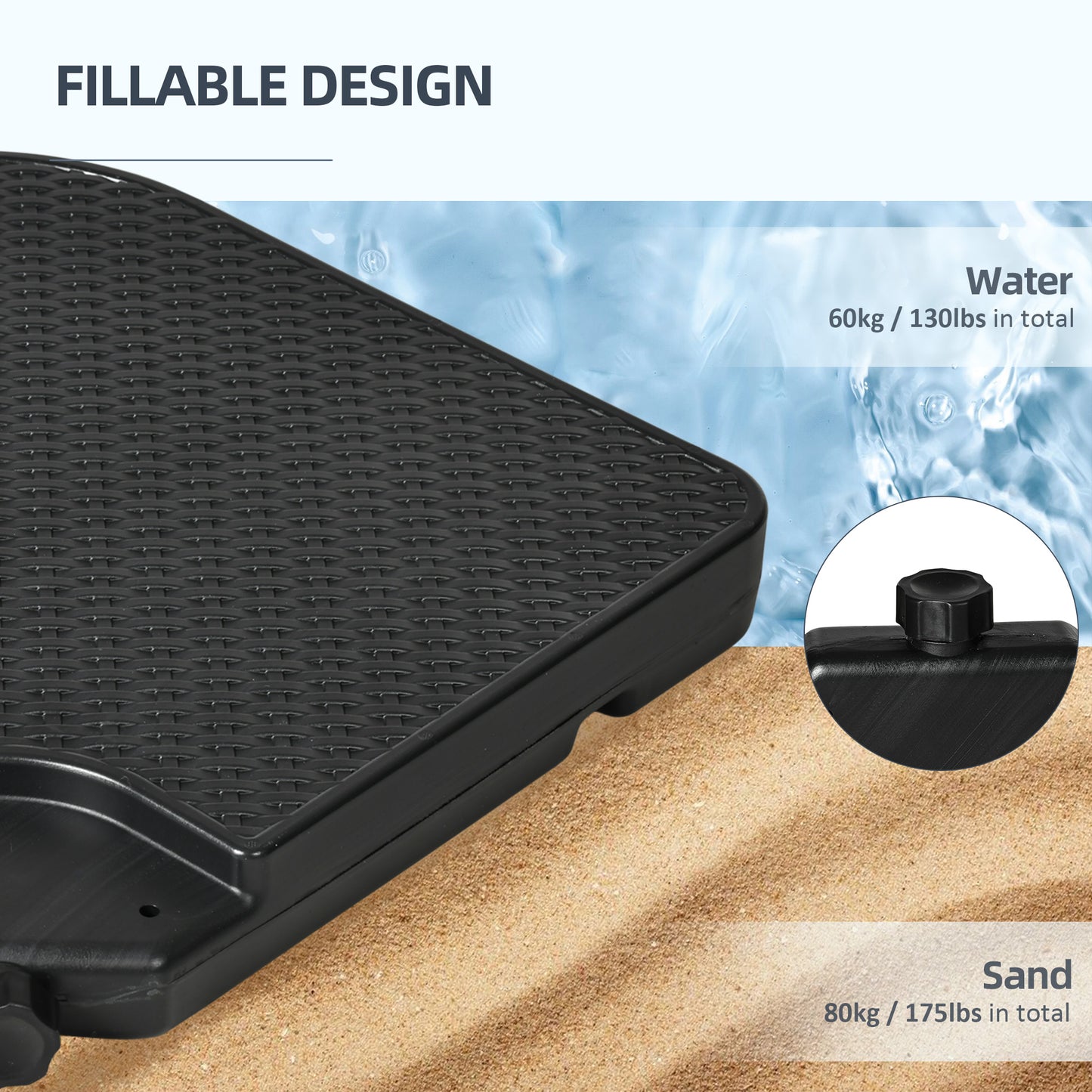 4PCs 175lb Cantilever Patio Umbrella Base Weights, HDPE Water And Sand Filled Umbrella Weights, Black
