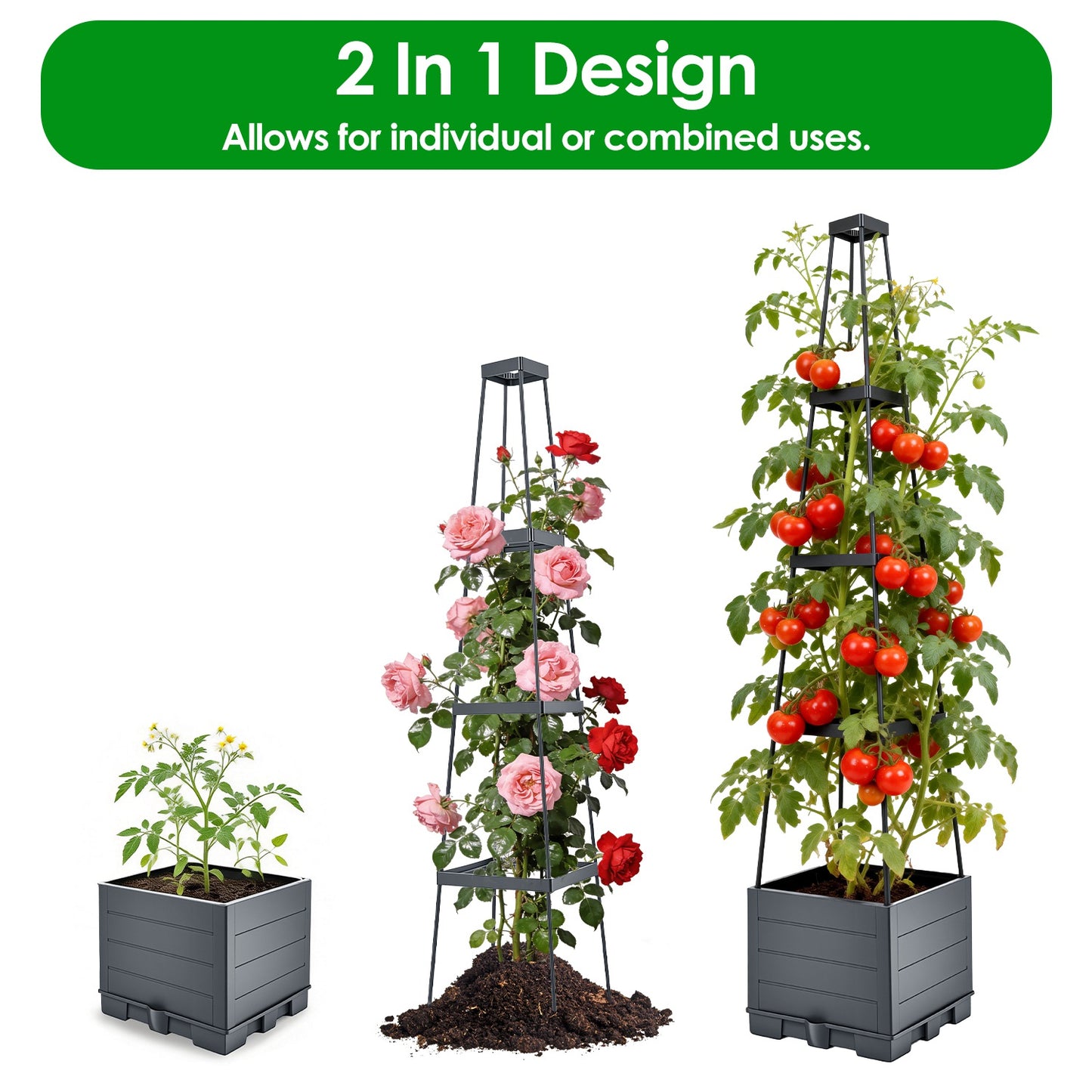 2Pack Raised Garden Bed Boxes With Trellis 56in Tomato Self-Watering Planter Box Indoor Outdoor With 4 Adjustable Heights 10 Clips 65FT Ties For Climbing Vegetables Flowers Vines