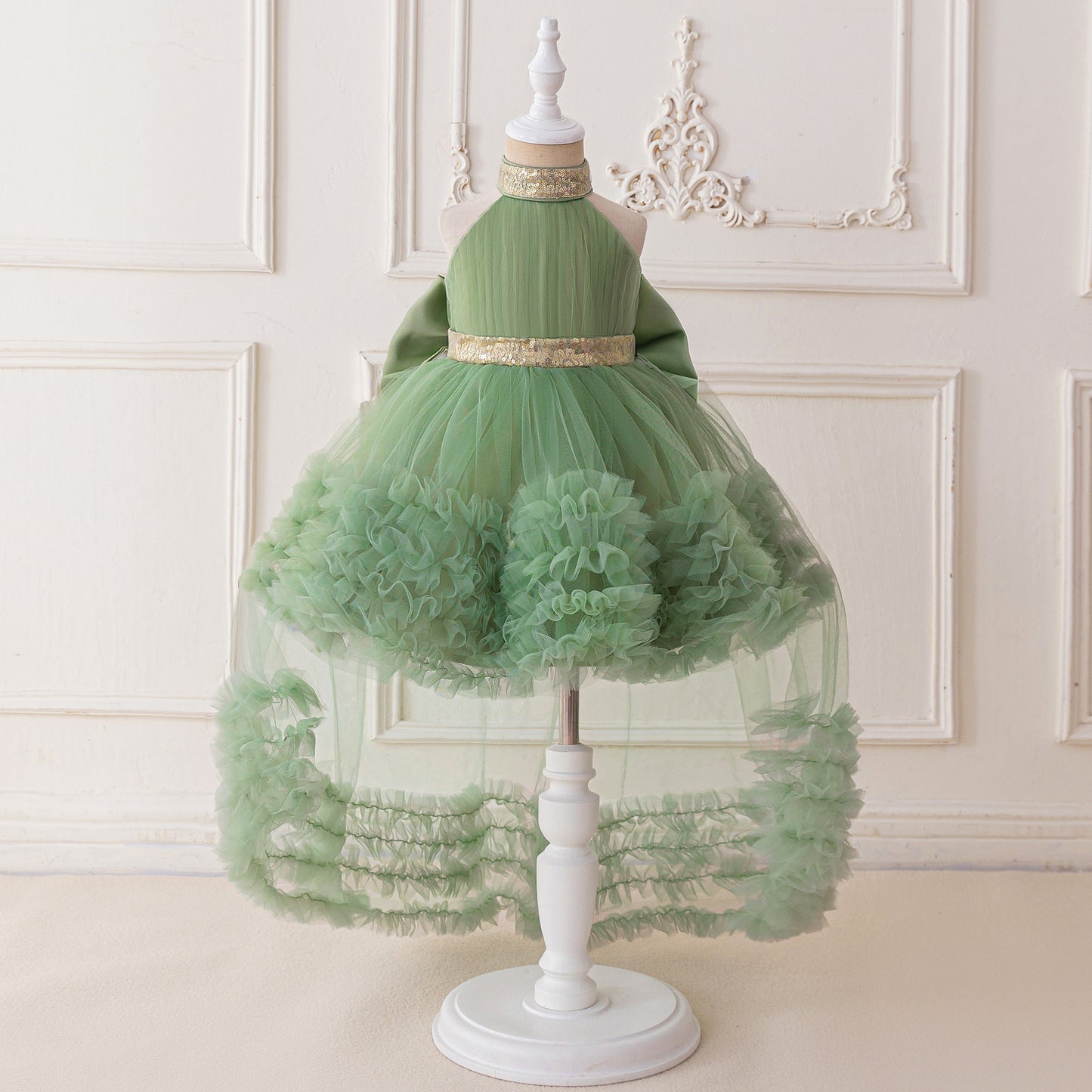 Girls Evening Dress Light Luxury Mesh Pleated Pettiskirt