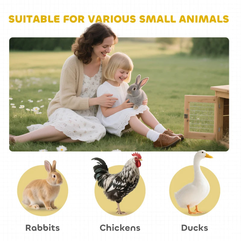 Wooden Rabbit Hutch Bunny Cage Pet Playpen House Enclosure With Double Side Run Boxes, No Leak Tray, Ramp, For Rabbits, Chickens, Ducks, Guinea Pig And Small Animals, White