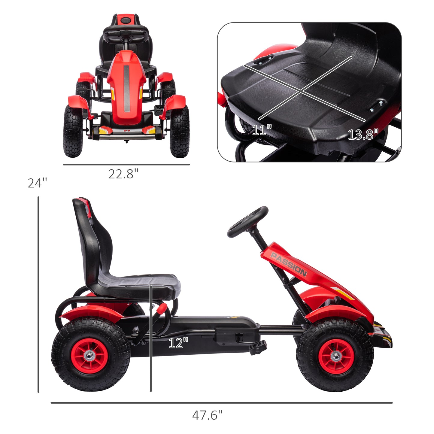 Kids Pedal Go Kart W/ Adjustable Seat