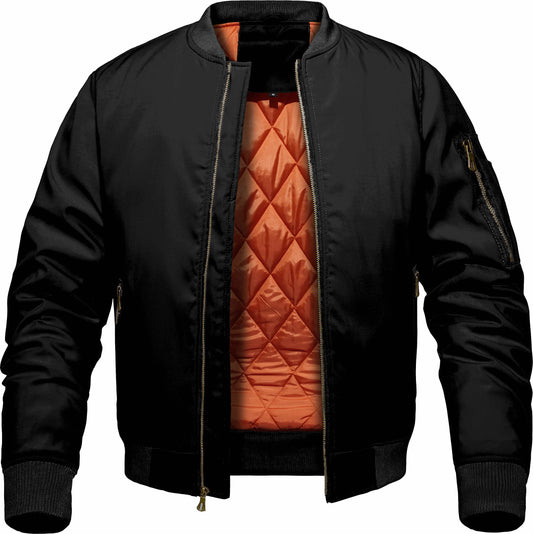 Men's Winter Bomber Jacket, Baseball Jacket Outwear, Thickened Warm Flight Jacket With Ribbed Cuffs, Windproof Casual Coat