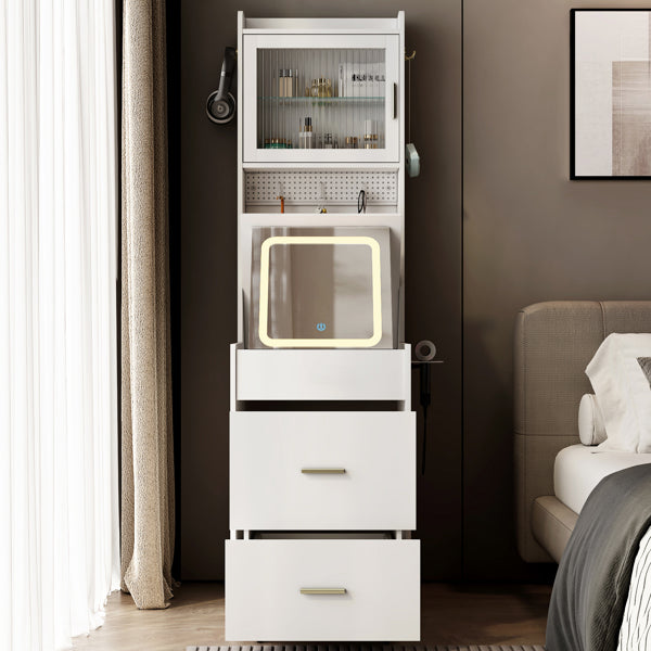 White Hemp Faced Particleboard With Triamine 2 Pull 1 Door 1 Flip LED 3 Tone Light Touch Mirror Dressing Table Set