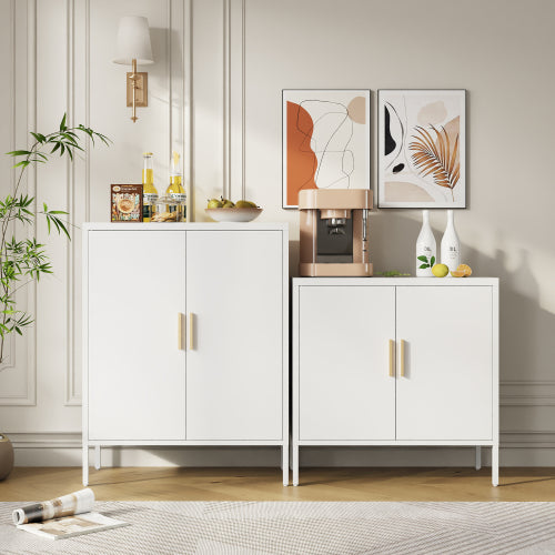 Metal Storage Cabinet With 2 Doors And 2 Adjustable Shelves, Steel Garage Storage Cabinet, Metal File Cabinet For Home Office School Gym, White
