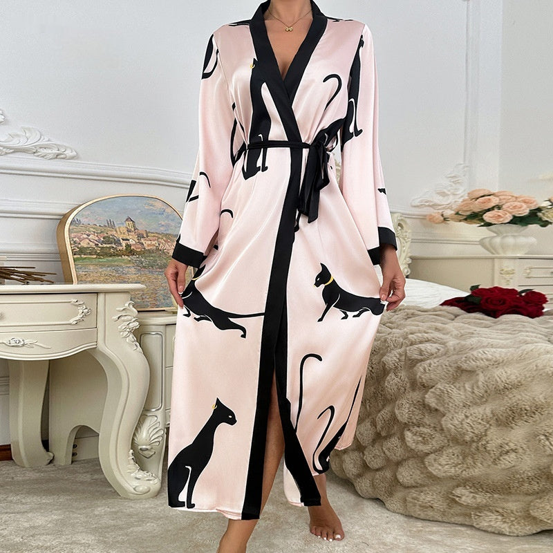Womens Long Satin Bathrobe Pajamas
