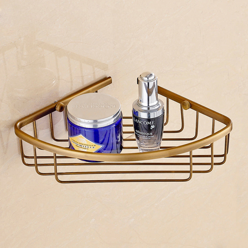Copper Bathroom Corner Storage Net Basket Support European Style Bathroom Wall Hanging Double Layer