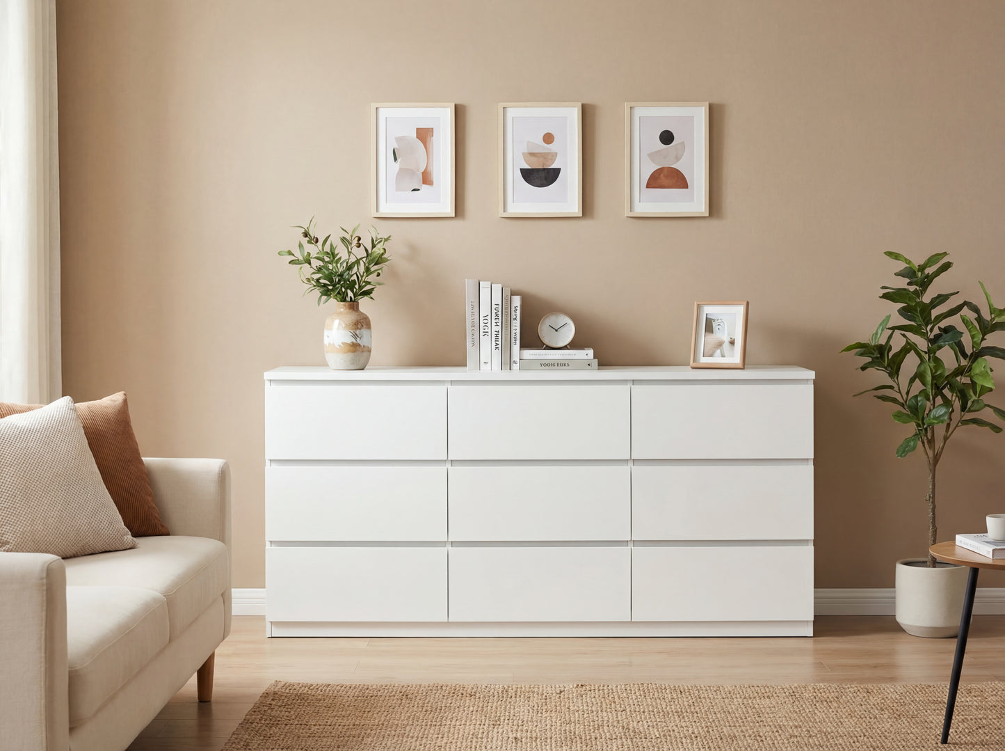 9 Drawer Dresser With No Handle Design, Modern White Matte Wood Dresser For Bedroom, Storage Chest Of Drawers For Living Room, Hallway, Entryway