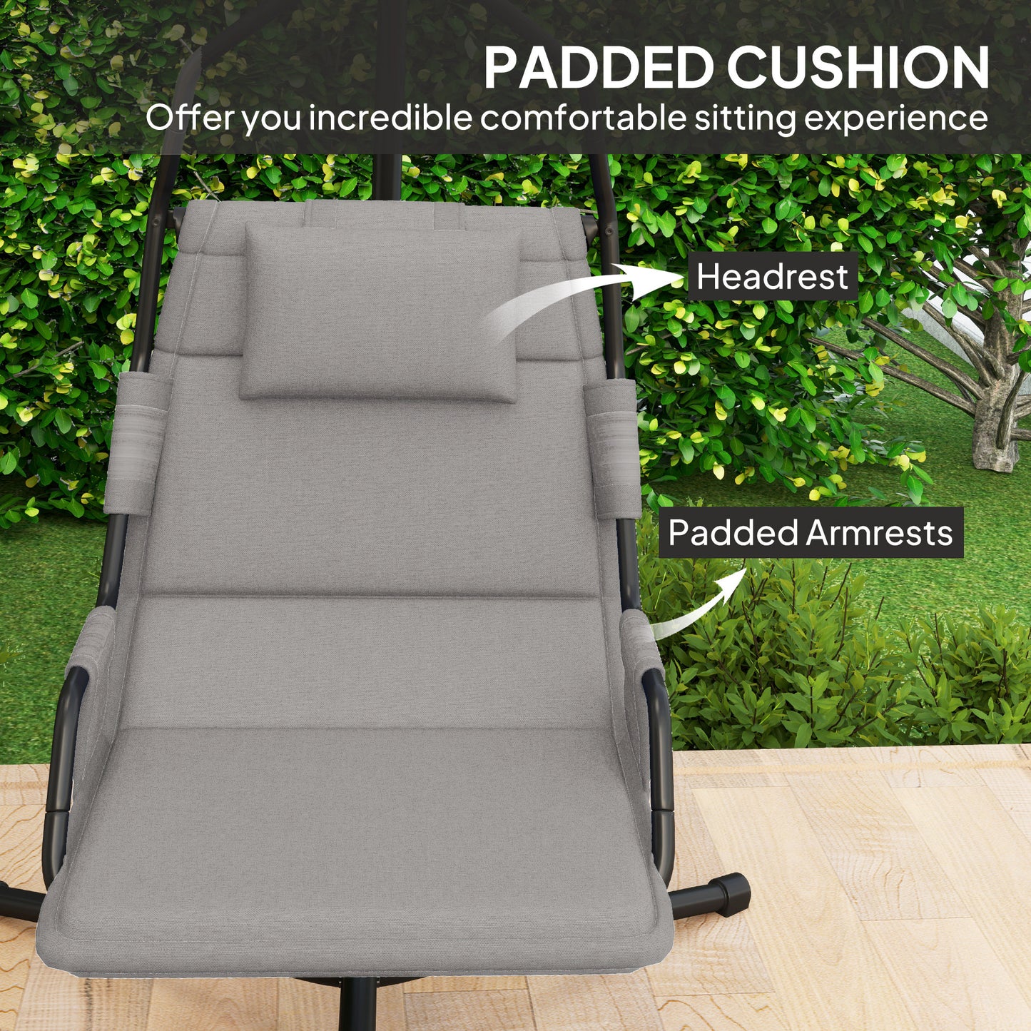 Hammock Chair With Stand And PA Coating Cushion, Hanging Swing Chair With Steel Frame For Indoor And Outdoor, Gray