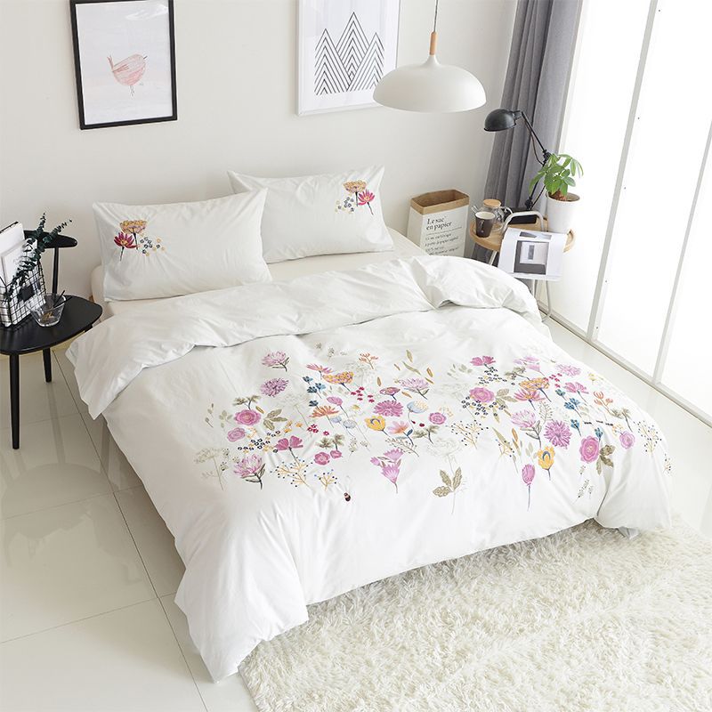 Flower Embroidery Double All Cotton Quilt Cover