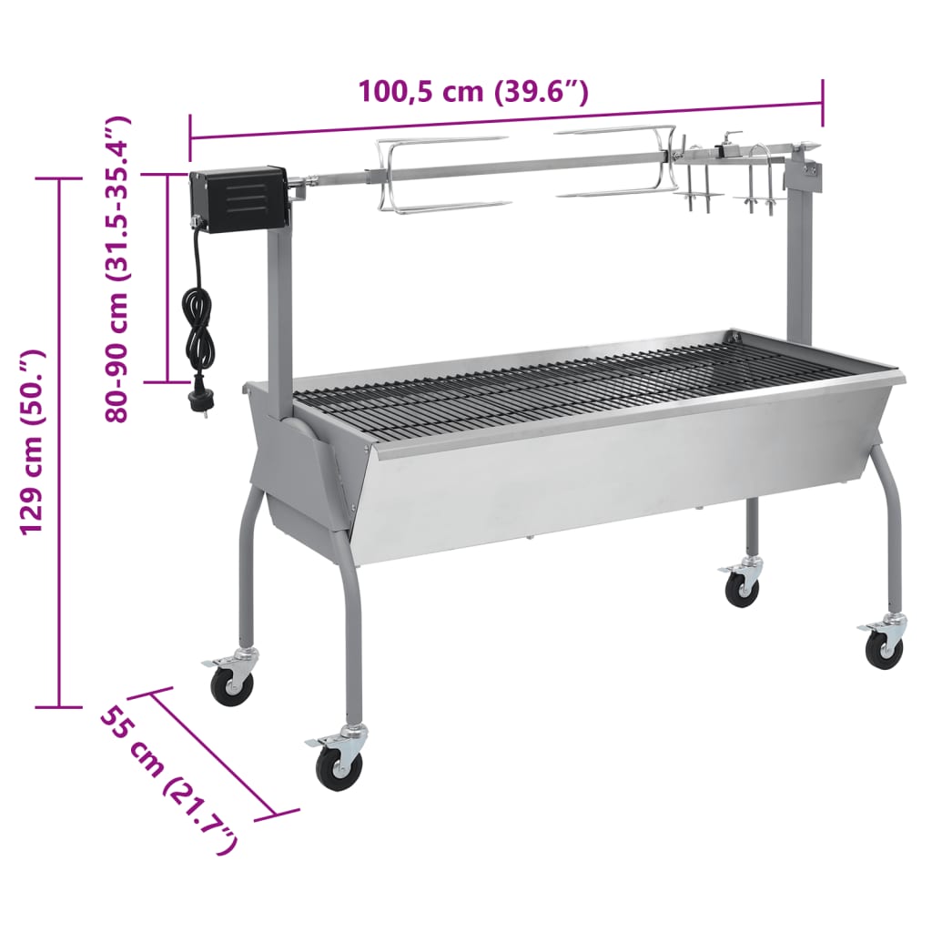 Suckling pig grill, butcher's grill with electric drive