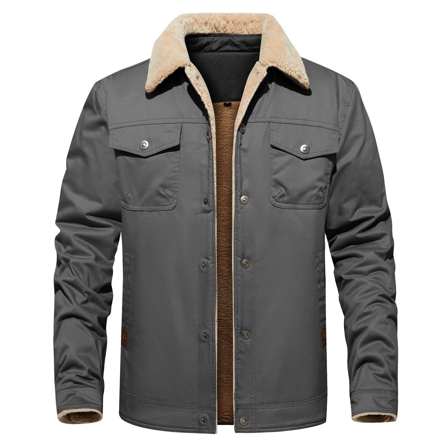 Men's Winter Jacket Lined Sherpa Jacket Warm Trucker Coat Multi Pocket