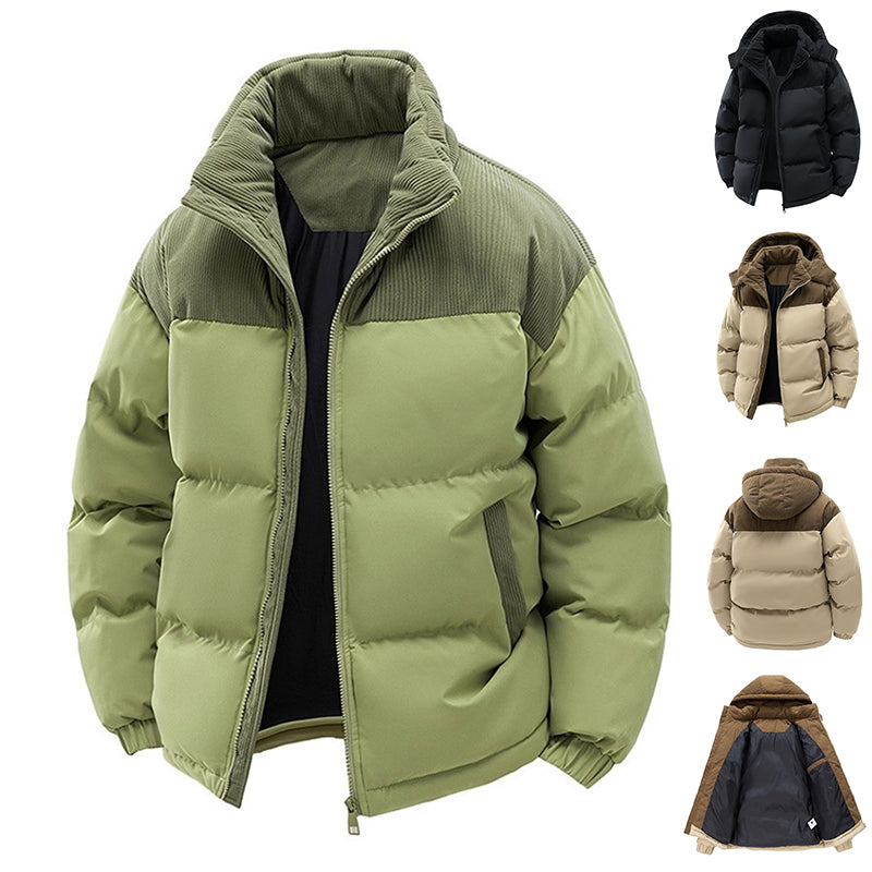Thick Corduroy Patchwork Jacket Winter Zip-up Stand Collar Coat Casual Commuter Long-sleeved Cardigan Top Outwear  Clothing
