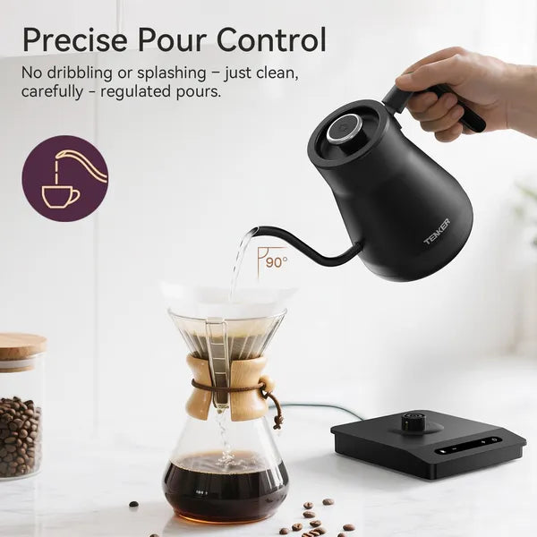 Electric Gooseneck Kettle Temperature Control Pour-Over Tea Kettle For Coffee Brewing;  Stainless Steel Inner;  1300W Rapid Heating; Water Boiling Kettle Black