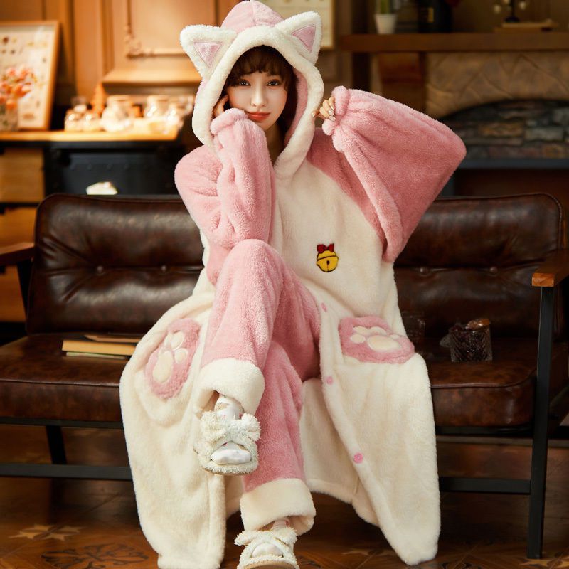 Sets Winter Flannel Cartoon Warm Pyjamas Animal Sleepwear