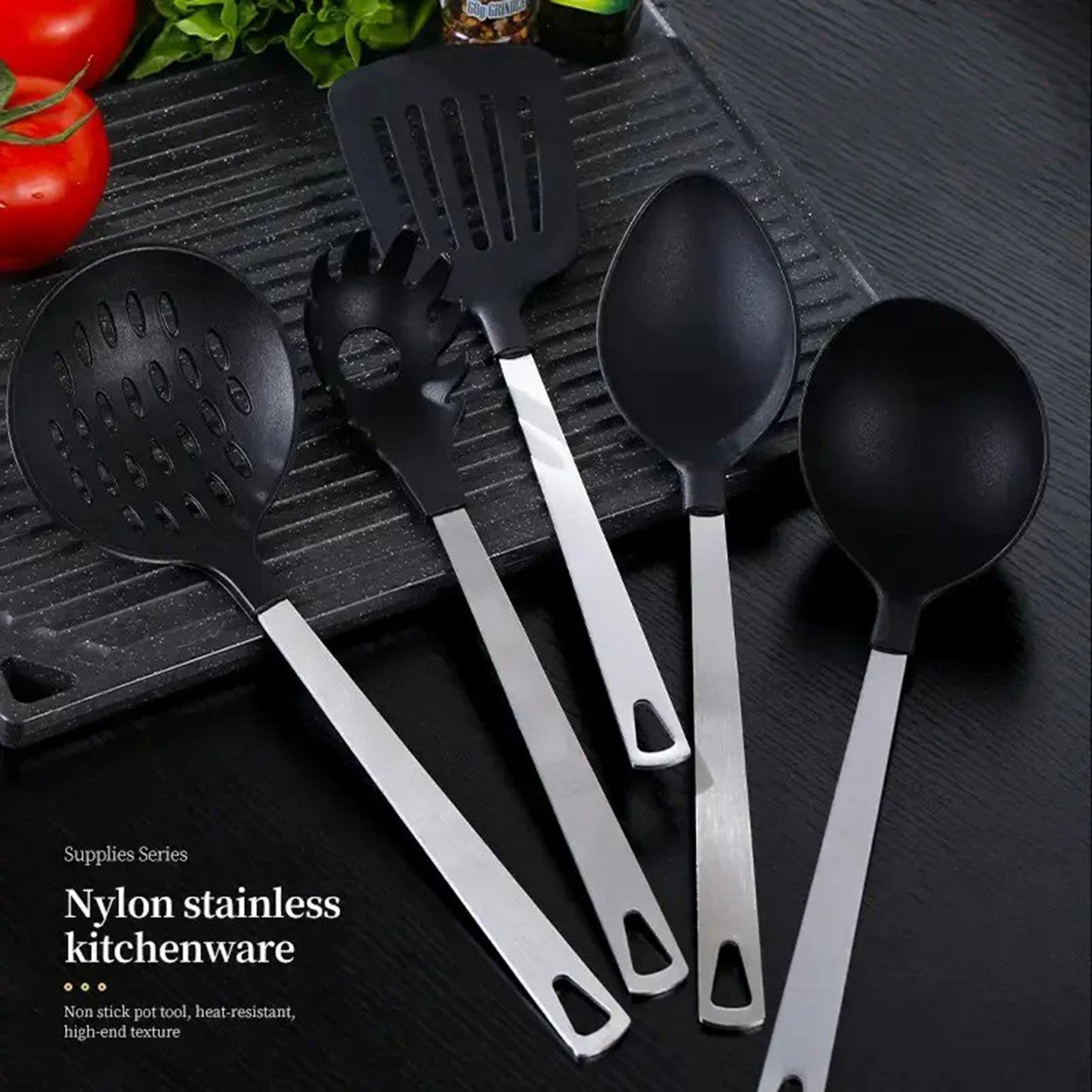 High Quality 5-piece Cooking Utensil Set - Stainless Steel Handle And Nylon Faucet, Non Stick Pan, Heat-resistant, Suitable For Home Use, Kitchen Gift, USPS Shipping, Supports Self Pickup