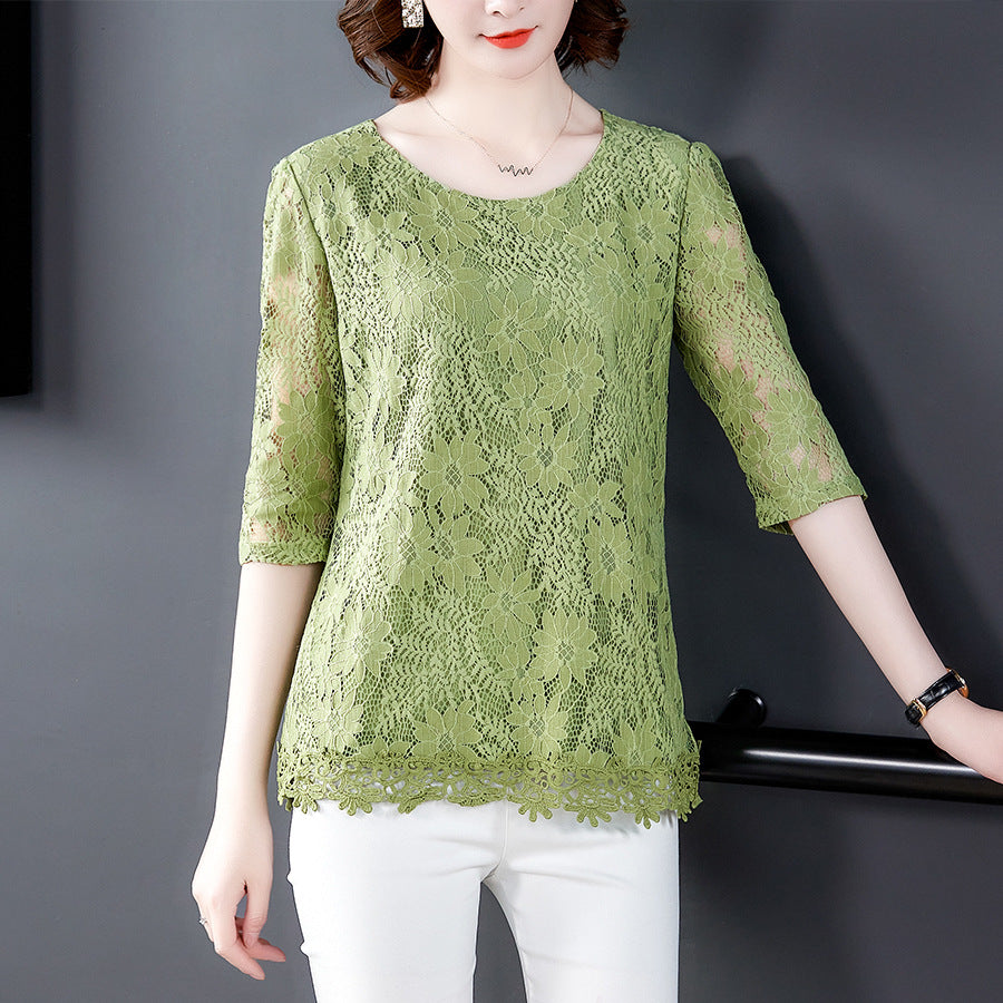 Women's Large Size Loose Mid-length Lace Shirt