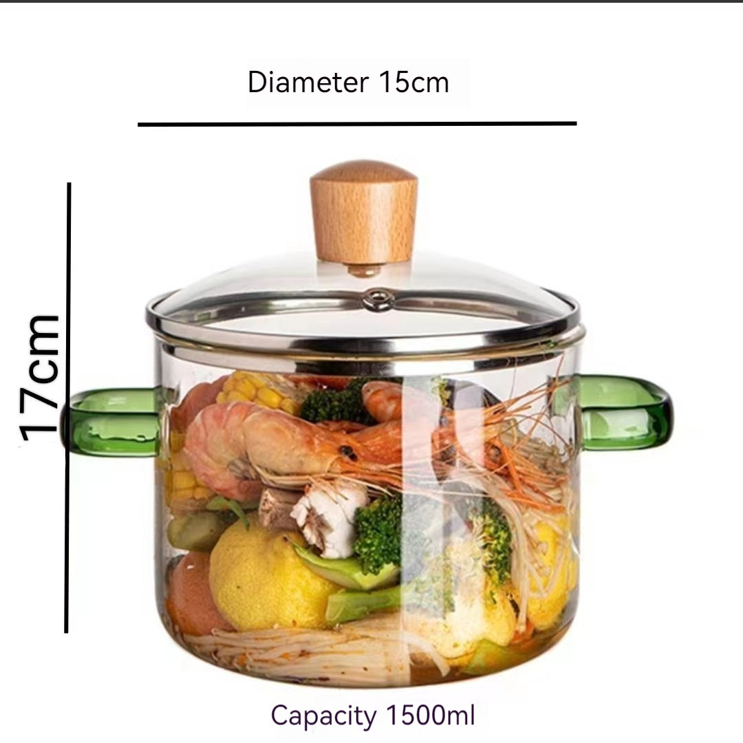Household High Temperature Resistant Transparent Glass Double Handle Pot