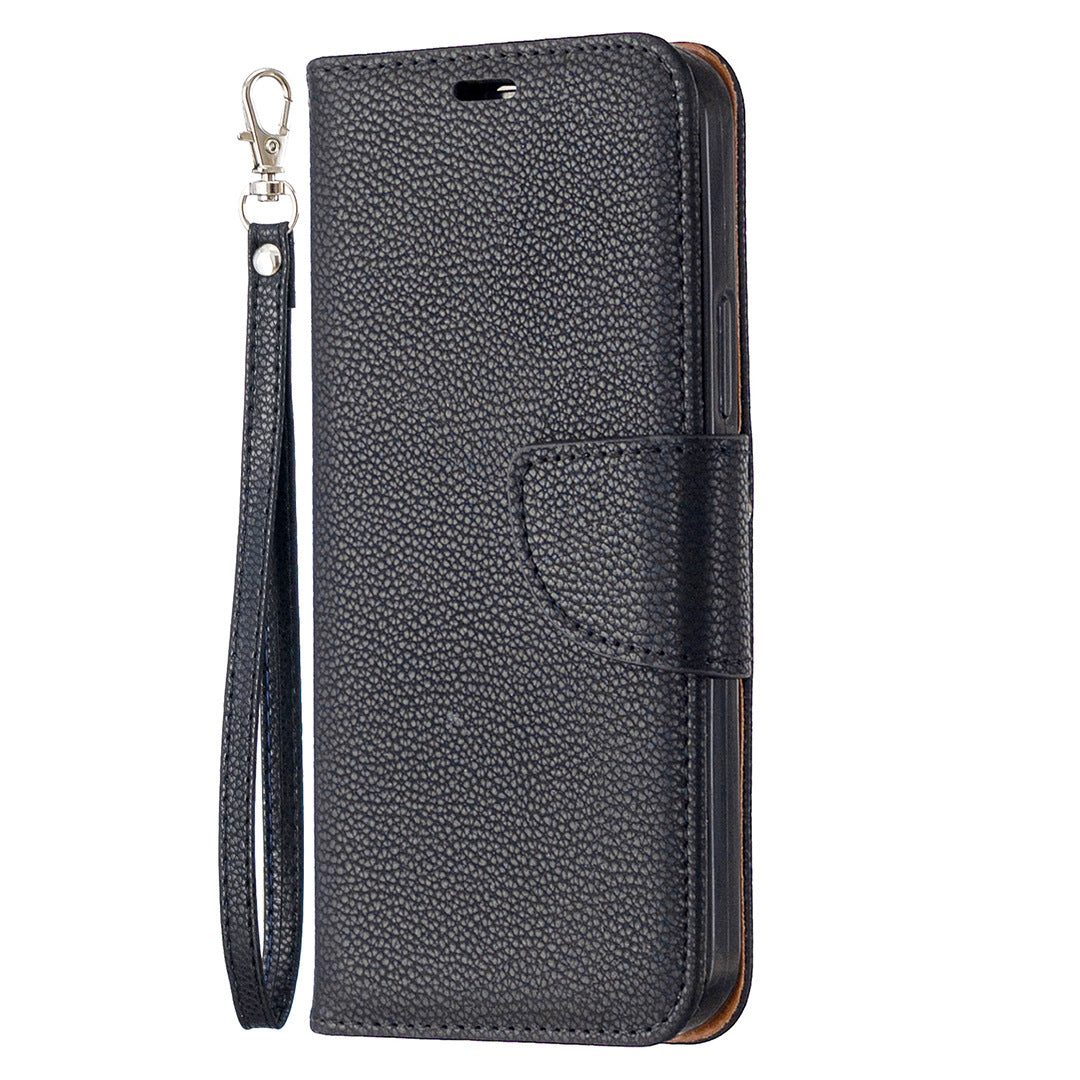 Lychee Pattern Solid Color Flip Leather Case Wallet Lanyard Phone Case