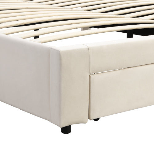 Upholstered Bed King Size Bed 5ft 150x200cm Velvet Fabric  Double Bed  Large Storage Space,With Slats And Headboard,Without Mattress,Grey