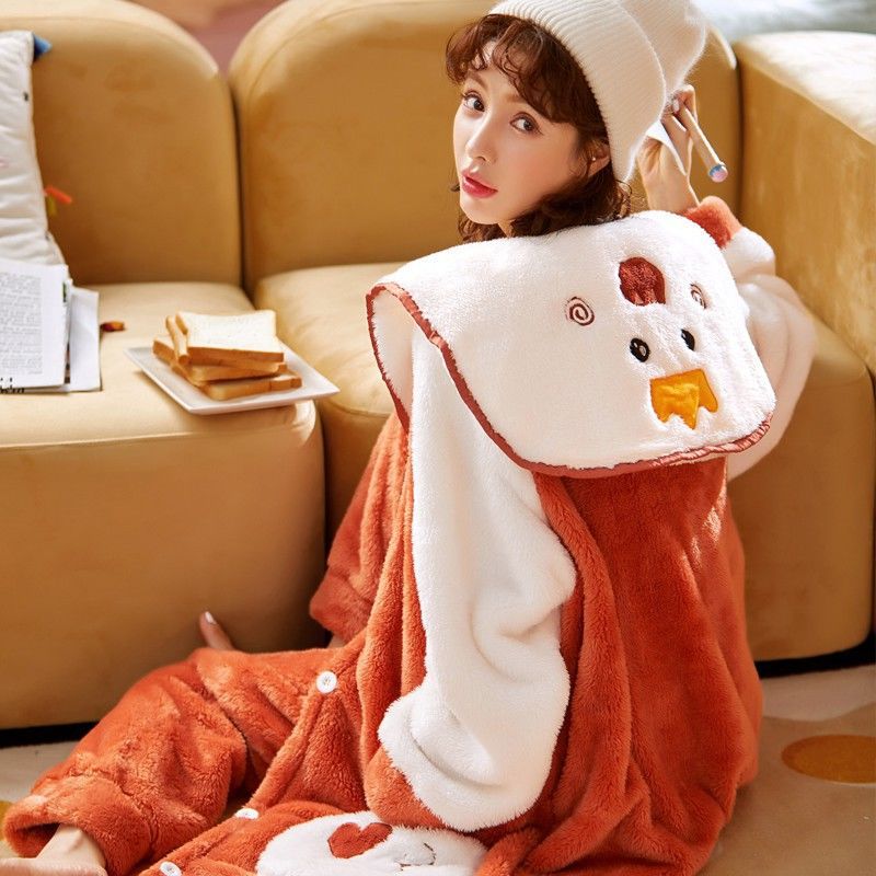 Sets Winter Flannel Cartoon Warm Pyjamas Animal Sleepwear
