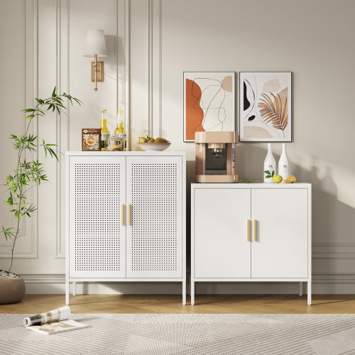 Metal Storage Cabinet With 2 Doors And 2 Adjustable Shelves, Steel Garage Storage Cabinet, Metal File Cabinet For Home Office School Gym, White
