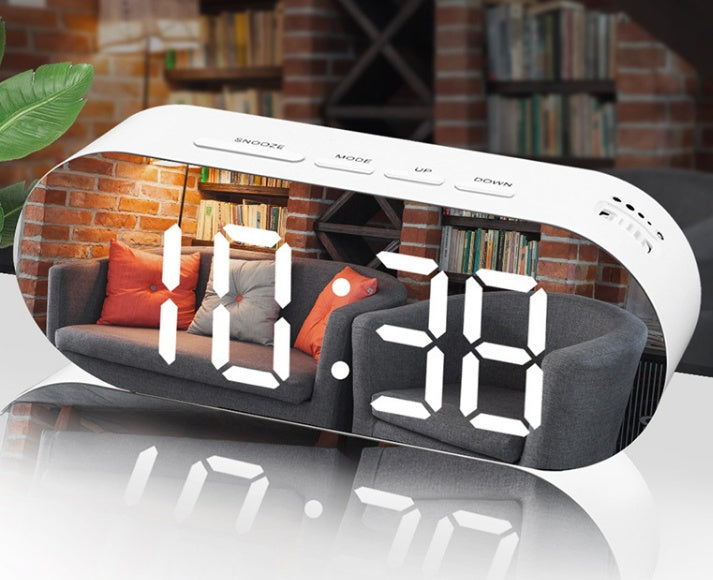 Creative LED clock thermometer Plug-in double u makeup mirror alarm clock clock gift Led mirror clock
