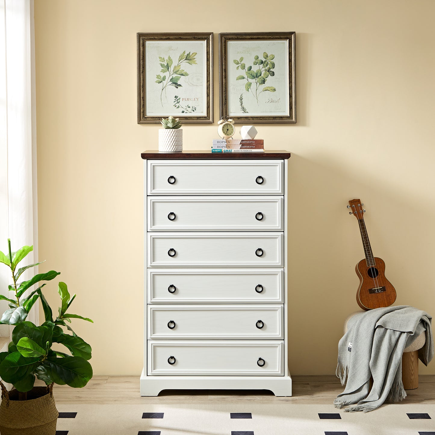 Modern 6 Drawer Dresser, Dressers For Bedroom, Tall Chest Of Drawers Closet Organizers & Storage Clothes - Easy Pull Handle, Textured Borders Living Room, Hallway,L 29.53xW15.75xH48.03 White