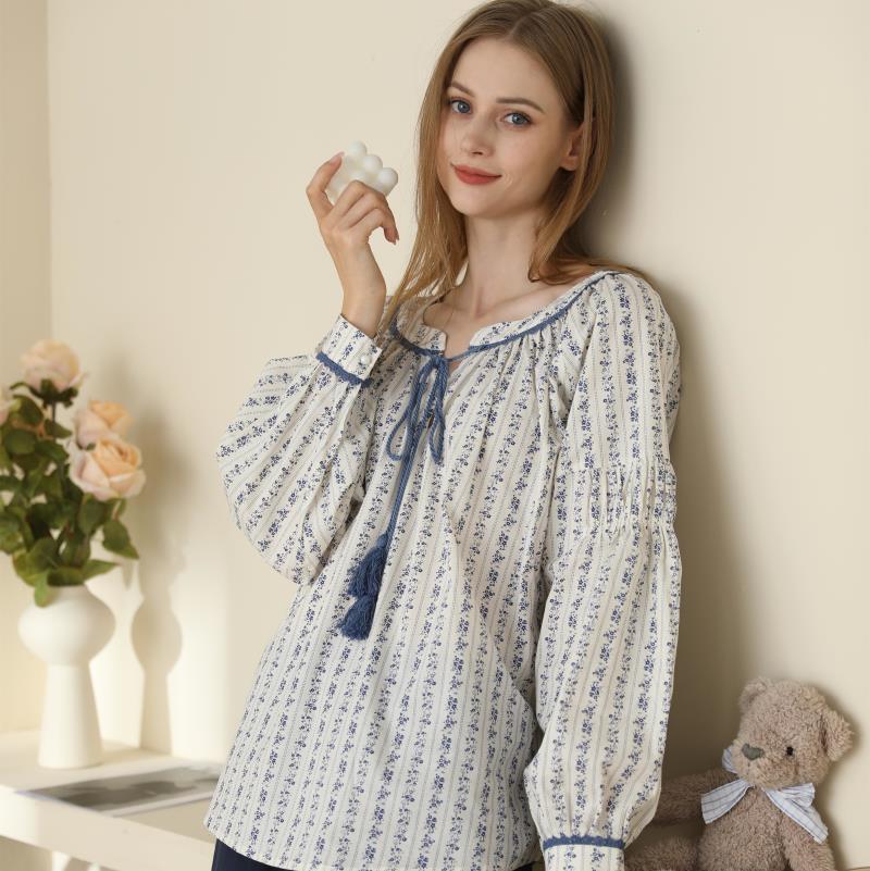 Pyjamas Female Korean Version Stripes Solid Color Simple Wind Comfortable Long Sleeve Set Cotton Home Wear Can Be Worn