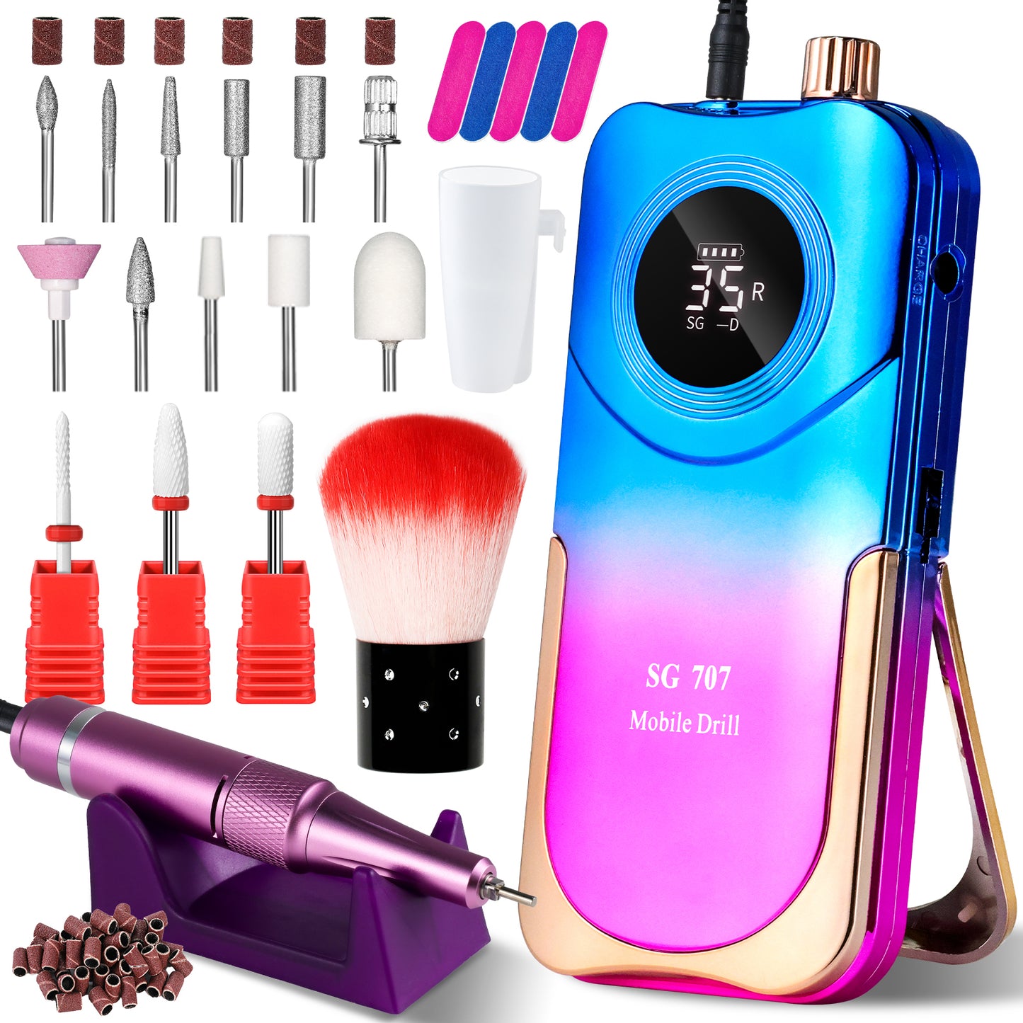 Portable Electric Nail Drill Cordless, 35000 RPM Electric Nail File With Holder,Rechargeable Nail Drill E Filer For Nails,Electric Nail Buffer Nail Filer Electric Tool For Women