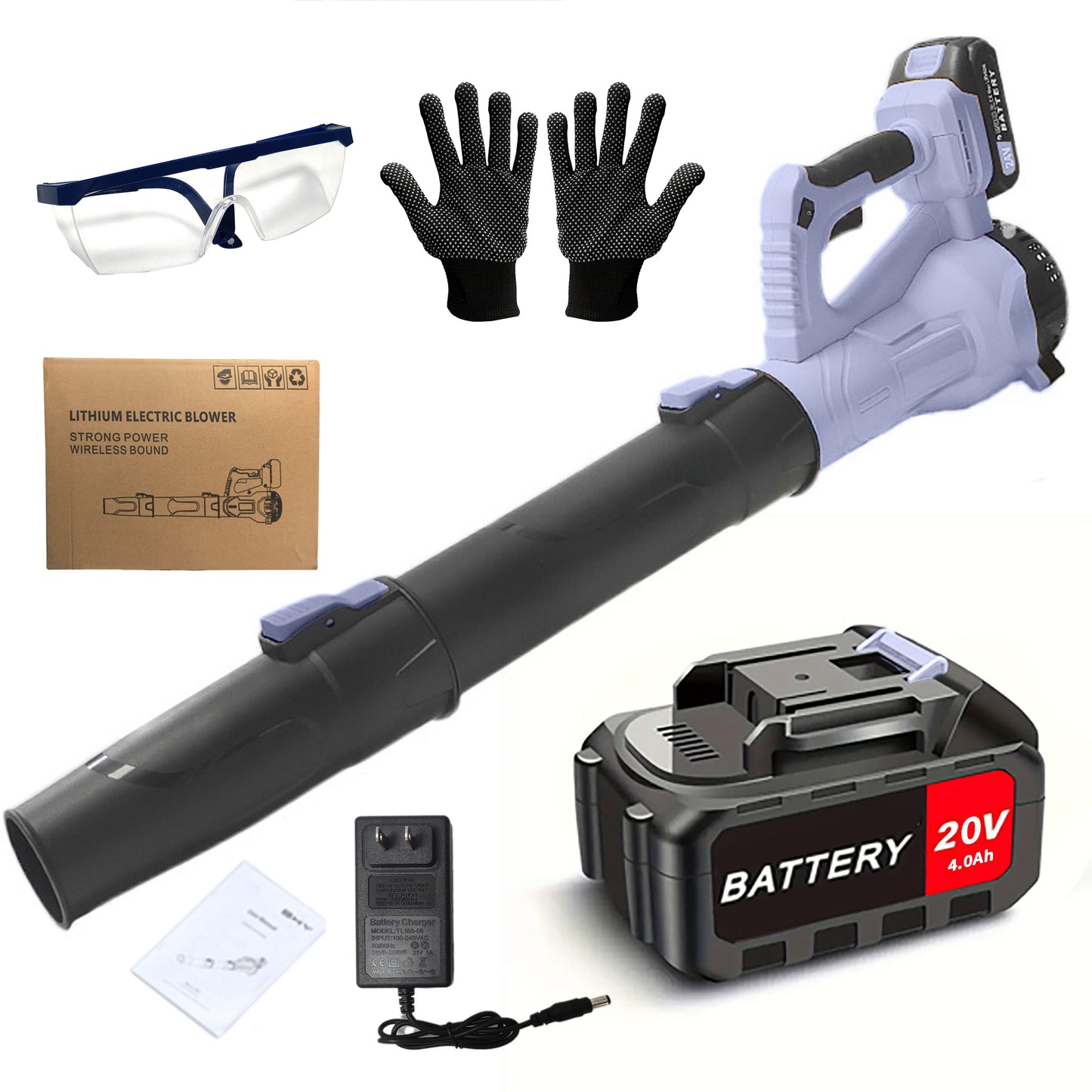 Cordless Leaf Blower 20V Electric Leaf Blower With4.0Ah Batteries And Fast Charger, Variable Speed, Turbo Mode, Battery Powered Handheld Leaf Blowers For Lawn Care And Clearance Yard Leaves